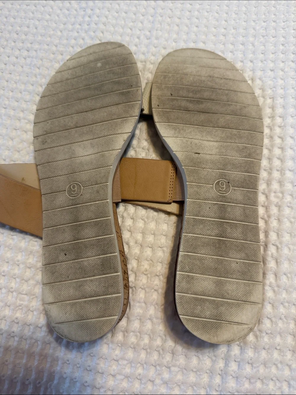 a new day Two-Band Slide Sandals in Taupe and Cream
